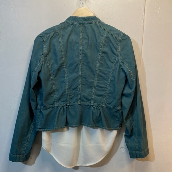 LOFT- Teal Cropped Corduroy Jacket with Accent Stitching & Peplum-6-#0061 - Picture 3 of 10
